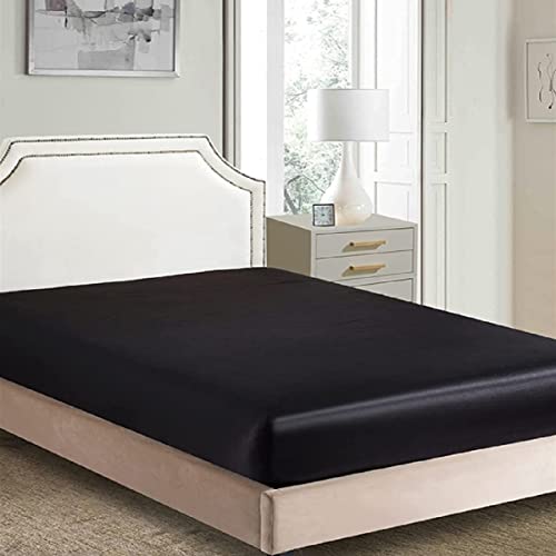 Nur seidiges Satin-Spannbetttuch, klassisch, luxuriös, seidig weich, einfarbig, Doppelbett (140 x 190/200 + 30 cm) von Juwenin Home