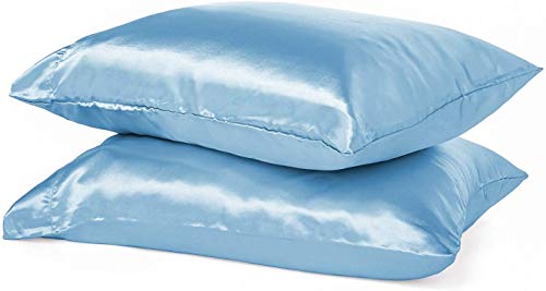 Satin-Seide-Kissenbezug, weich, reine Maulbeere, für Haar und Haut, mit Hotelverschluss, Himmelblau, Standard (50 x 75 cm), 2 Stück von Juwenin Home