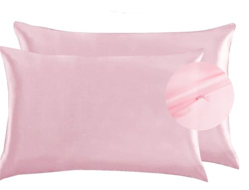 Seidiger Luxus-Satin-Kissenbezug für Haar und Gesichtshaut, um Falten zu verhindern, versteckter Reißverschluss, Rosa, Standard (50 x 75 cm), 1 Stück von Juwenin Home