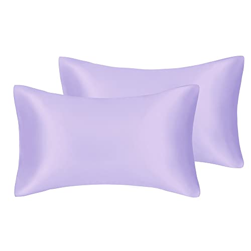 Seidiger Luxus-Satin-Kissenbezug für Haar und Gesichtshaut, um Falten zu verhindern, versteckter Reißverschluss (Lavendel, Standard (50 x 75 cm), 2 Stück von Juwenin Home