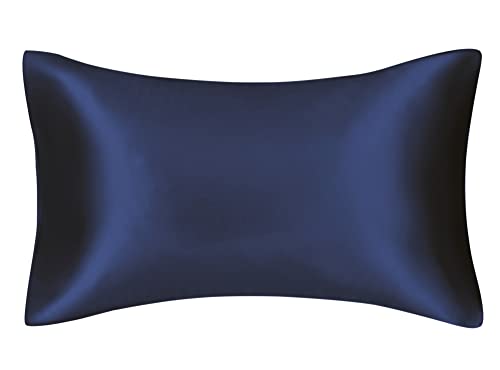 Seidiger Luxus-Satin-Kissenbezug für Haar und Gesichtshaut, um Falten zu verhindern, versteckter Reißverschluss (marineblau, Standard (50 x 75 cm), 1 Stück von Juwenin Home