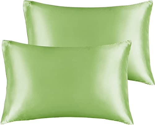 Seidiger Luxus-Satin-Kissenbezug für Haare und Gesichtshaut, gegen Falten, versteckter Reißverschluss, Grün, Standard (50 x 75 cm), 2 Stück von Juwenin Home