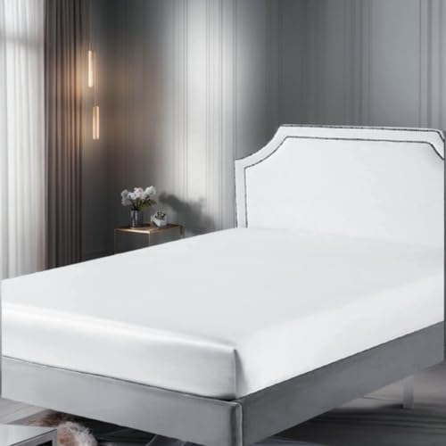 Seidiges Satin-Spannbetttuch, klassisch, luxuriös, seidig weich, einfarbig (Weiß, 90x200) von Juwenin Home