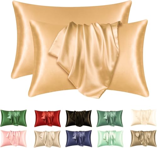 Superweiche seidige Satin-Kissenbezüge für Haar und Haut 2er-Pack Moderne rechteckige atmungsaktive Kissenbezüge mit Umschlagverschluss (Champagner, 40x80cm-2 stüc) von Juwenin Home