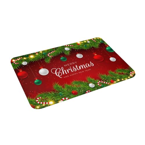 Juxweku Badematte Frohe Weihnachten Ball Rot Weich Badteppich Badezimmerteppich Duschvorleger für Badezimmer Deko,40 x 60 cm von Juxweku
