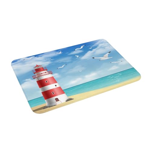 Juxweku Badematte Leuchtturmstrand Weich Badteppich Badezimmerteppich Duschvorleger für Badezimmer Deko,40 x 60 cm von Juxweku