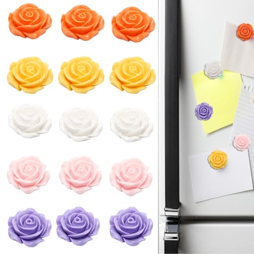 15 Stück Kühlschrankmagnete, 3D Rosen Harz Magnete Kühlschrank für Whiteboard, Magnettafel, Pinnwand, Küche und Büro Deko von Juyibaao