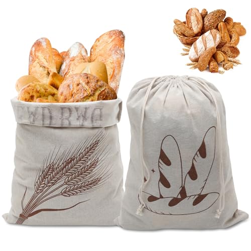 2 Stück Brotbeutel Leinen mit TPU Innenfutter, 40 x 30cm, Brotsack zum Frischhalten, Brotsack Leinen, Brottüten Leinen für Selbstgemachtes Brot, Brottasche für Brotaufbewahrung von Juyibaao