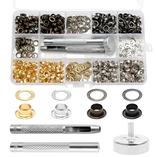 400 Stück Ösen Set, 5mm Innenmaß, Grommet Werkzeug Kit mit Ösenzange, Ösen Scheiben, Lochwerkzeug und Aufbewahrungsbox, für Leder Stoff Planen Vorhänge DIY Handwerk von Juyibaao