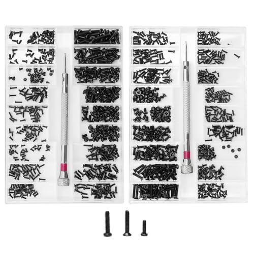 Mini Schrauben Set, 1000 Stück Winzige Mikro Reparatur Schrauben Kit mit Schraubendreher, M1.2 M1.4 M2 Senkkopf Flachkopf Rundkopf, für Uhren, Brillen, Laptop von Juyibaao