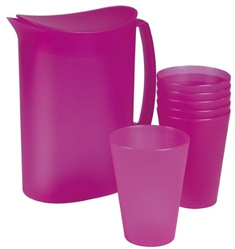 Set: Wasserkrug 2 Liter + 6 Becher jew. 0,35 Liter (pink) von Juypal