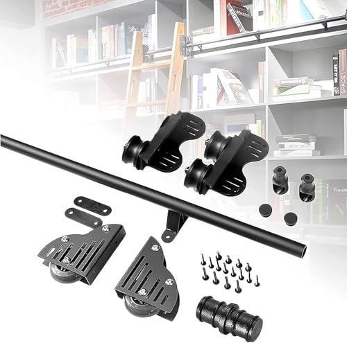 JvFbjLF Bibliothek Rollleiter Hardware Bibliothek Vintage Schiebetür Scheunentor Hardware Kit Runde Trittschienen/Führungen(3.3ft/100cm Track Kit) von JvFbjLF