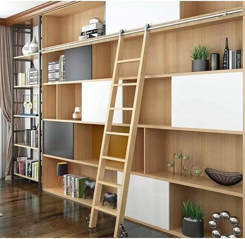 JvFbjLF Bibliothek mit Rollstufenbeschlägen, Beschlagsatz for Schiebestufen, Beschlagsatz for Schiebetüren im Scheunentor, komplette Schiene mit Bodenrollen (ohne Stufen)(300cm(9.8 ft)) von JvFbjLF