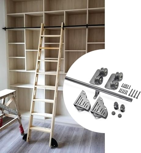 JvFbjLF Bibliotheksleiter-Hardware-Kit, Schiebeleiter for Büro, Lager, Bar mit Bodenrollen(10ft/300cm Track kit) von JvFbjLF