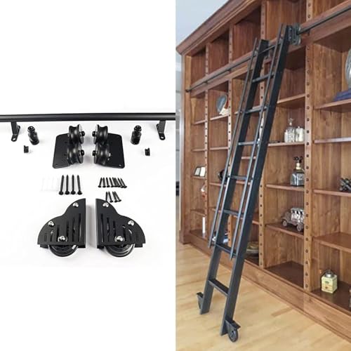JvFbjLF Hardware-Kit for Bibliotheksleitern mit rundem Rohr, 1 m Schienenschiene + Verlängerungszubehör von JvFbjLF