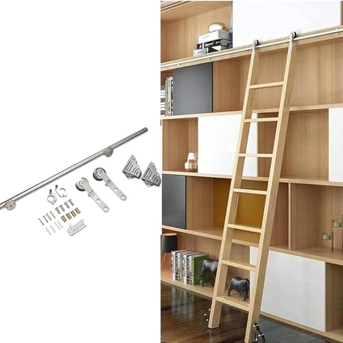 JvFbjLF Rollbibliothek Schiebeleiter Hardware Kit Schiebetürschiene Hardware Zubehör(200cm(6.6 ft) Track kit) von JvFbjLF