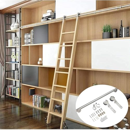 JvFbjLF Rollbibliothek Schiebeleiter-Hardware-Kit Schiebetürschienen-Hardware-Zubehör, Dachboden-Mobilleiterschienen mit Rollen(300cm(9.8 ft) Track kit) von JvFbjLF