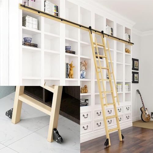 JvFbjLF Schiebe-Bibliotheksstufen-Hardware-Kit, Rollstufen-Hardware-Bibliotheks-Schiebestufen-Hardware-Kit for Bibliothek/Dachboden/Zuhause/Innenbereich(500cm(16.4 Ft) Track Kit) von JvFbjLF