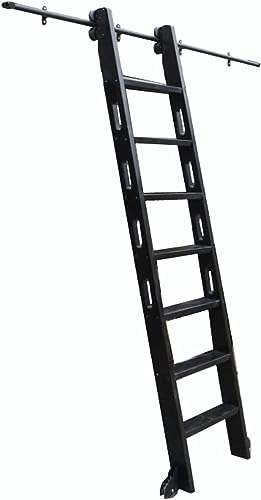 JvFbjLF Schiebetür-Hardware-Kit for Scheunentore mit Rollleiterschiene – Bibliotheksbar-Schrank-Set, Rundrohrführung, Schienenrollensystem, Rutsche(16ft/500cm Track kit) von JvFbjLF