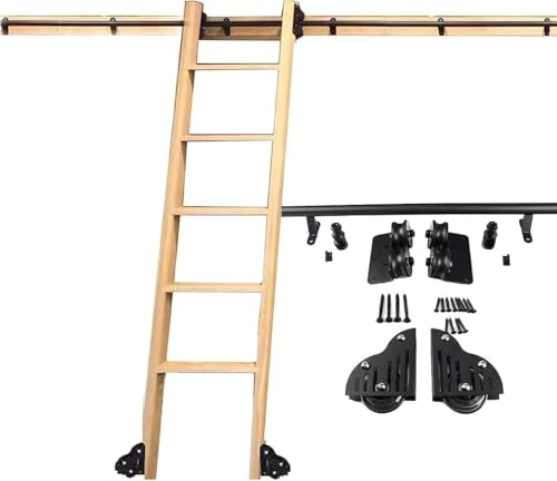 JvFbjLF Schiebetür-Hardware-Kit for Scheunentore mit Rollleiterschiene – Bibliotheksbar-Schrank-Set, Rundrohrführung, Schienenrollensystem, Rutsche(6.6ft/200cm Track Kit) von JvFbjLF