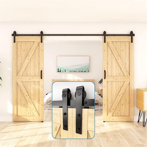 JvFbjLF Schrankschrank-Scheunentor-Hardware-Kit, Doppel-Scheunentor-Schiebetür-Hardware Hochleistungs-Scheunentorschienen in Schwarz(400cm(13.1 ft) Track kit) von JvFbjLF