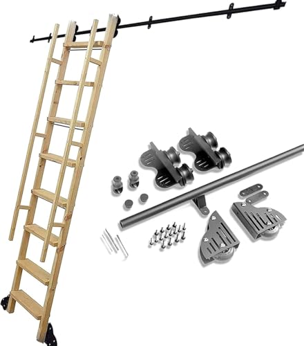 Rollbibliothek Schiebeleiter-Hardware-Kit Schiebetürschienen-Hardware-Zubehör for Scheunentore, for Zuhause/drinnen/mobil, Rundrohr aus Kohlenstoffstahl (keine Leiter)(600cm(19.7 ft) track kit) von JvFbjLF