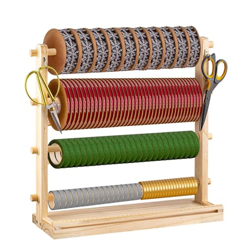 Band-Organizer, 4-stöckiger Holzspulenhalter, Präsentationsregal, Kranzherstellung, Aufbewahrungsregal für Bastelraum, Kuchenladen, Blumenladen von Jvjggag