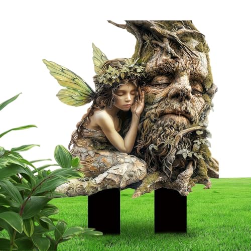 Jvjggag Feengartenstecker Fee und Alter Baum Gartenstecker 2D Acryl Gartenfee Deko Gartenstecker Deko Gartenstecker Pflanztopf Deko Gartenfee Acryl Deko von Jvjggag
