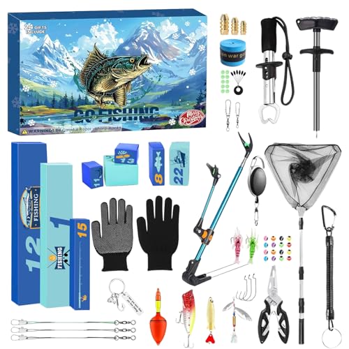 Jvjggag Fishing Kalender 2025 Weihnachtscountdown - 24 Tage Countdown Weihnachtsangelset - Festlicher Adventskalender Angelrutenhalter Lip Gripper Hakenordner Für Vater Mann Jugendliche Ihn Jungs von Jvjggag