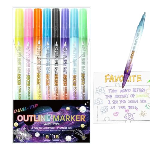 Jvjggag Konturenstifte mit Doppelkopf, Glitterstifte, Zeichenwerkzeuge für Schulaktivitäten, Basteln, Grußkarten, Notizen, Malprojekte von Jvjggag