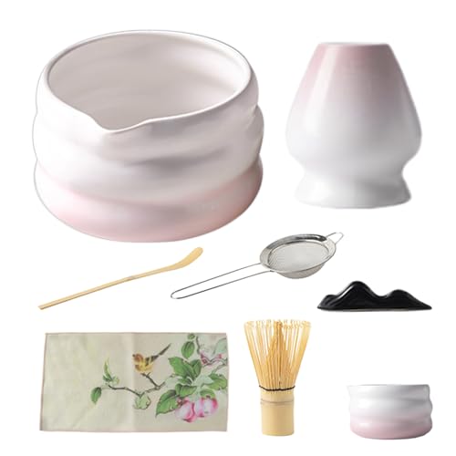 Matcha -Set -Kit, Matcha -Werkzeuge Whisk und Schalenwerkzeug, 7 -teiliges Kit, Keramik -Pot - -Peitsche Edelstahlsieg, Teezeremonie Home Küchengebrauch, 5x2,95 Zoll, grünrosa von Jvjggag