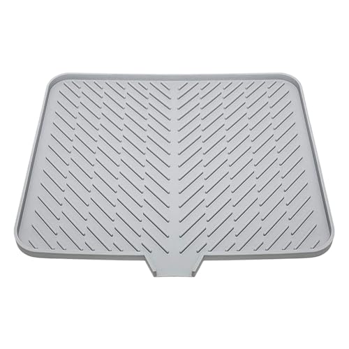 Silicone Dish Mat, Drying Drain Pad, Anti-Spill Design, Quick Dry Exterior, Kitchen Sink Counter Use, 40x31cm/15.75x12.2 Inches, Gray, Black, 1 Piece, Dish Drainer Mat von Jvjggag