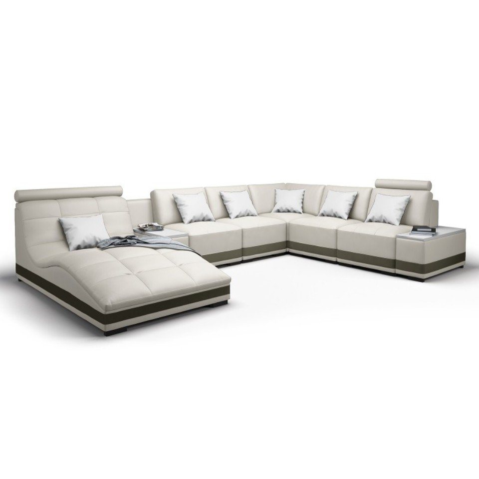 JVmoebel Wohnlandschaft U-Form Kunstleder Schwarz-Weiß Sofa mit Ablagen und Komfort, Made in Europa von Jvmoebel