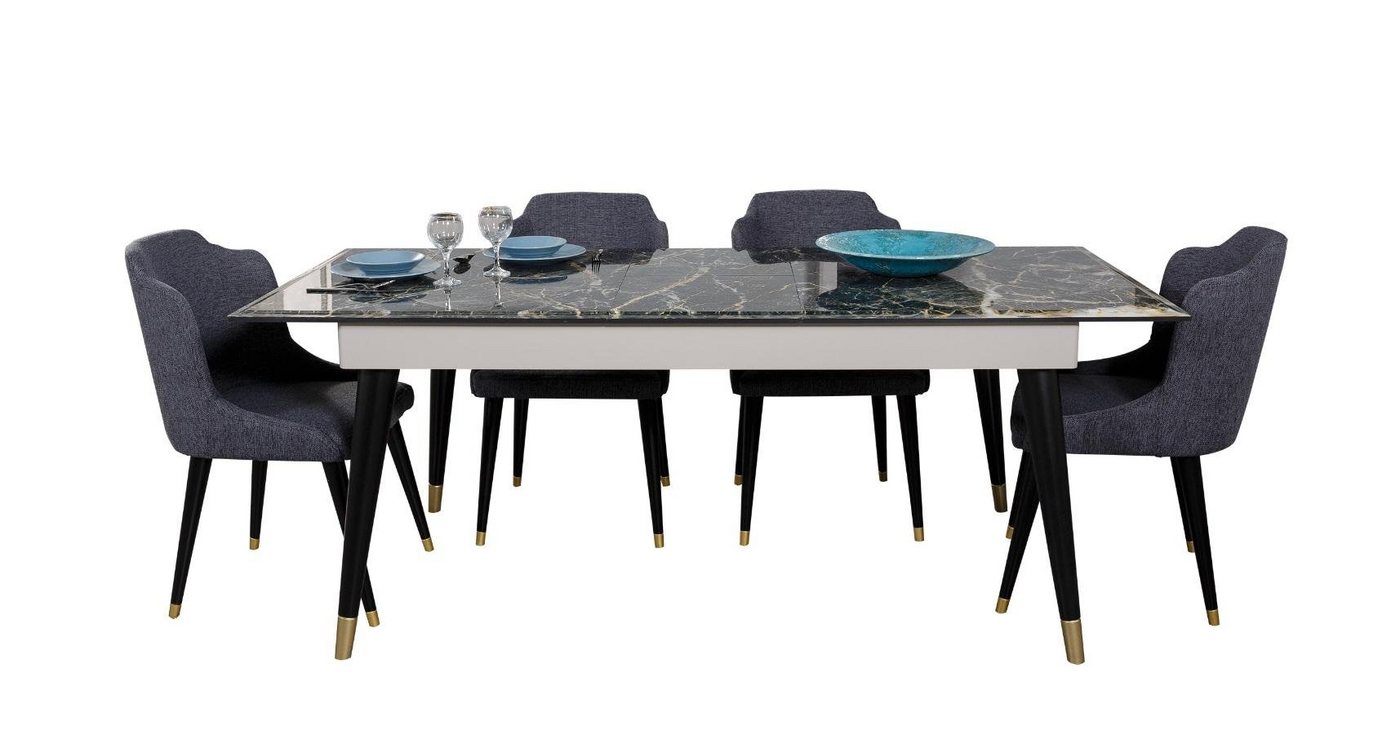 JVmoebel Essgruppe, Luxus Esszimmer Tisch Design 4x Stühle Essgruppe Lehnstühle Set von JVmoebel