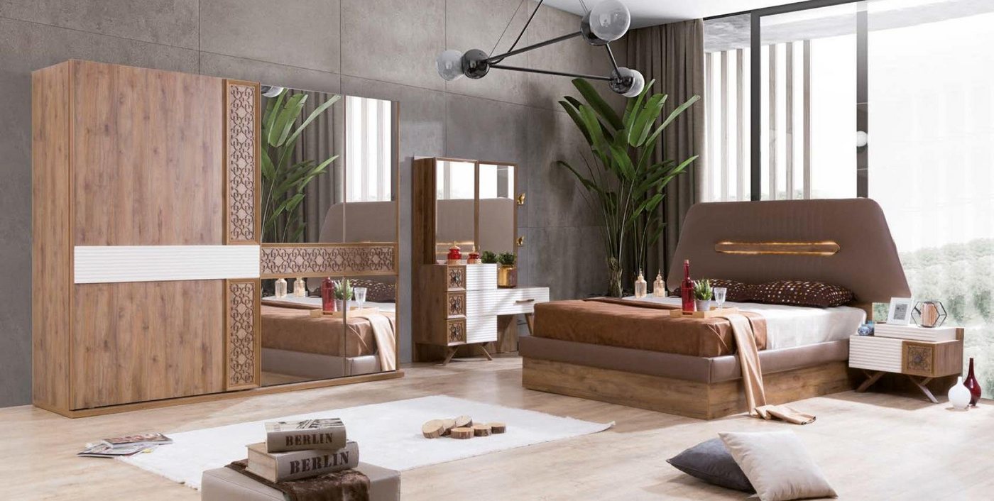 JVmoebel Schlafzimmer-Set Design Möbel Kleiderschrank Schminktisch Bett 2x Nachttische von JVmoebel