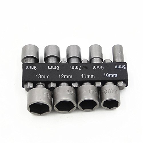 9pcs, 1/4 Hex Schaft-Nuss-Drill Bit Metrisches Steckschlüssel Schraubenschlüssel mit 5–13 mm, magnetisch mit Motor-Buchse Adapter von Jwn