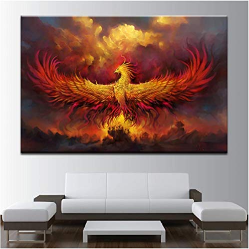 Jwqing Home Dekorative HD Gedruckt Poster Leinwand Malerei Bild Feuer Phoenix Wandkunst Für Wohnzimmer (60x100 cm Kein Rahmen) von Jwqing