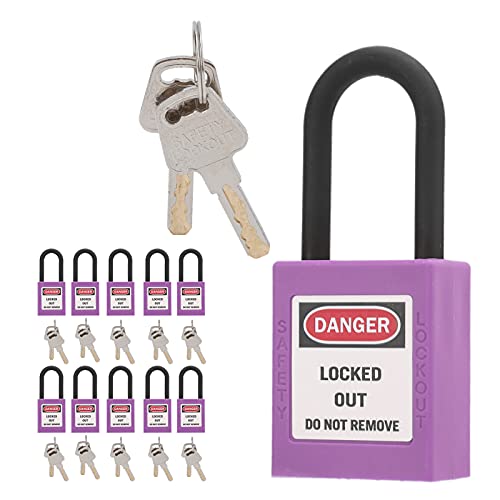 10 Pack -Lockout -Tagout -Schleusen Set, 38 mm/1,5 Zoll, die verschiedene Sicherheits -Vorhängescheln, 2 Tasten pro Sperre, Schlossschüsse für elektrische Sperrkits ausschließen (Lila) von Jwthee