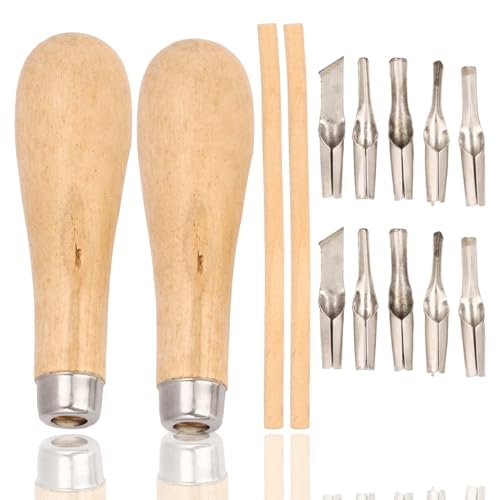 2er-Set Linoleumschneider-Set, Linoleum-Schnitzwerkzeuge für den Blockdruck, inklusive 10 Schneidköpfen, 2 Griffen und 2 Stempelschnitzwerkzeugen aus Holz von Jwthee