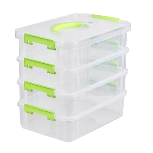 4 Layers Stackable Storage Container, Blocks Organizer Box with Lid Storage Desktop Storage Box, Plastic Storage Containers with Lids for Bedroom Office Desk Classroom (Green) von Jwthee