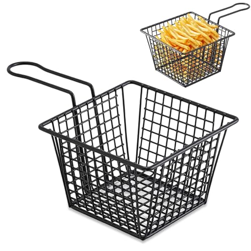 4 Stück quadratische Frittierkörbe, Edelstahl-Fritteusenkörbe, kleiner Pommes-Frites-Halter mit Griff, Pommes Frites-Korb, quadratischer Netz-Lebensmittelkorb für Restaurant (Schwarz klein) von Jwthee