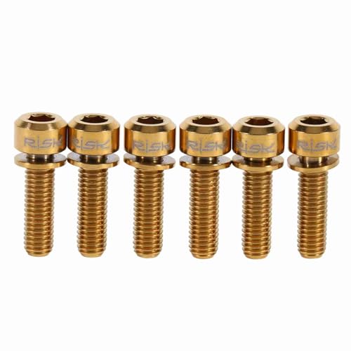 6pcs titanium ti Allen hex, Titanlegierung M5 x 18 mm Schrauben Schraube mit Unterlegscheiben Titanschraube Inneres Hex Multicolor -Rundkopf für MTBs -Fahrradstamm einstellen (Goldene Farbe) von Jwthee