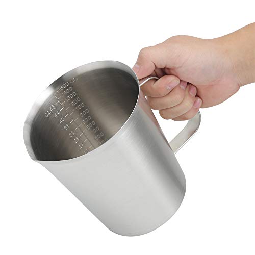 Edelstahl-Messbecher mit Griff, 1500 ml Metall-Messbecher, Edelstahlkrug mit Markierung mit Griff, Küchen-Rührkrug, Koch- und Backwerkzeug von Jwthee