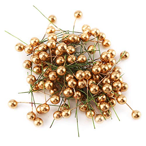 Jwthee 100 Stück künstliche Stechpalmenbeeren, 12 mm, künstliche Beeren, dekorative Beeren, Weihnachtsbeeren-Picks, Stechpalmenbeeren, Dekor, Stechpalmenbeeren für Kunsthandwerk, Gold (10mm) von Jwthee