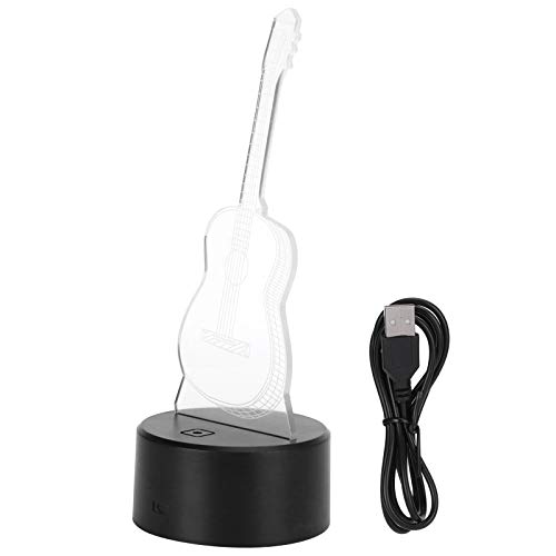 Jwthee 3D-Gitarren-Nachtlicht-Lampe, 3D-Illusionslicht, 7 Farbwechsellichter, LED-Tischlampe, Musiknoten-Tischlampe, optische Täuschungslampen, Heim-Schreibtisch-Party, von Jwthee