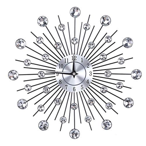 Jwthee 3D-Kristall-Wanduhr, dekorative Metall-Wanduhr, Silberne Wanduhr, Funkelnde glitzernde Metallic-Silber-Blumen-Wanduhr für Wohnzimmer von Jwthee