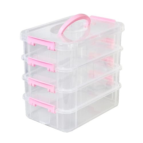 4 Layers Stackable Storage Container, Blocks Organizer Box with Lid Storage Desktop Storage Box, Plastic Storage Containers with Lids for Bedroom Office Desk Classroom (Roseate) von Jwthee