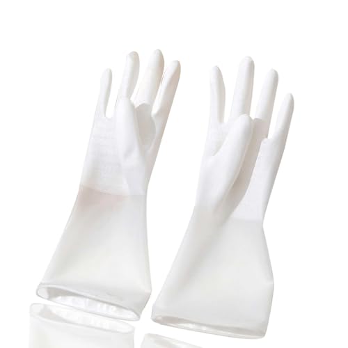 Jwthee Gummi-Küchenhandschuhe weiß, 1 Paar wiederverwendbare Küchen-Geschirrspülhandschuhe, rutschfeste lange Stulpe, wasserdichte Haushaltswaschhandschuhe (M) von Jwthee