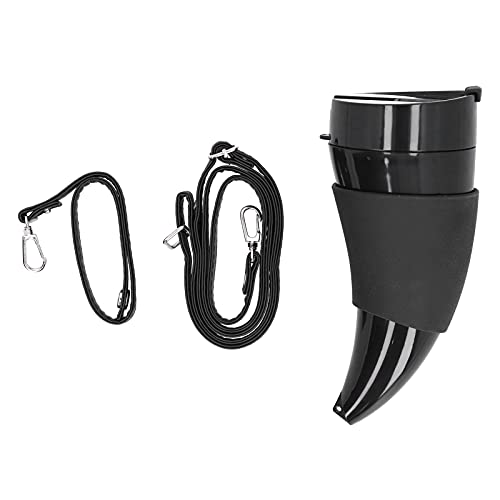 Jwthee Thermobecher, Wikinger-Trinkhornbecher, 230 ml, isolierter Wikinger-Trinkhorn-Kaffeebecher aus Edelstahl, Kaffeetassen in Ziegenhornform mit Deckel und verstellbarem Schultergurt (Schwarz) von Jwthee