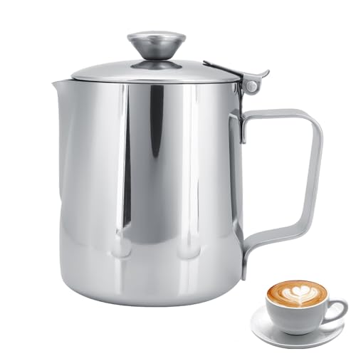 Milchaufschäumkrug, Edelstahlkrug Mit Deckel, Milchaufschäumbecher, Milchkännchen, Kaffeesahnebehälter, Milchspender, Milchdampfbecher, Milchbecher Mit Deckel Für Latte-Kaffee, Art.-Nr(350ML) von Jwthee